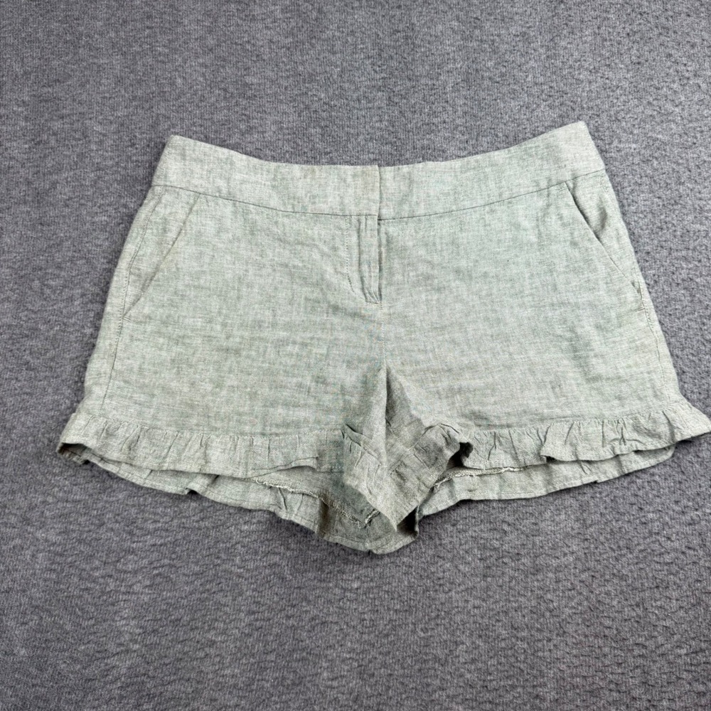 LOFT‎ Outlet Ruffle Hem Shorts Women's 4 Green Linen Blend 4 Inch Inseam